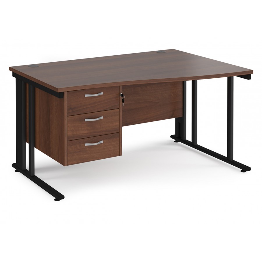 Maestro Cable Managed Leg Wave Desk with Three Drawer Pedestal